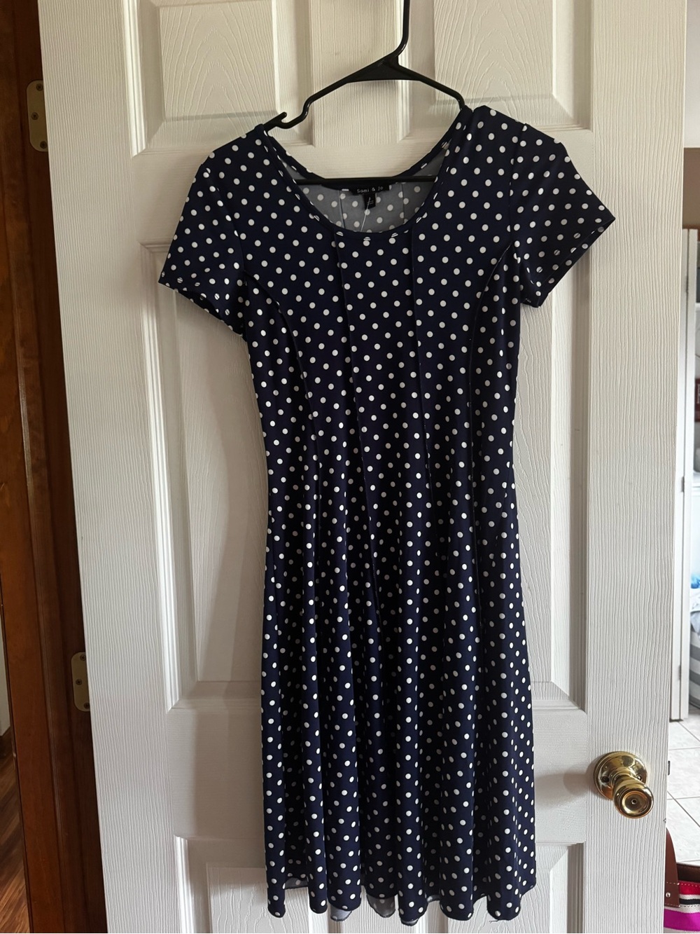 Sami & Jo Navy Polka Dot Midi Dress with White Dots